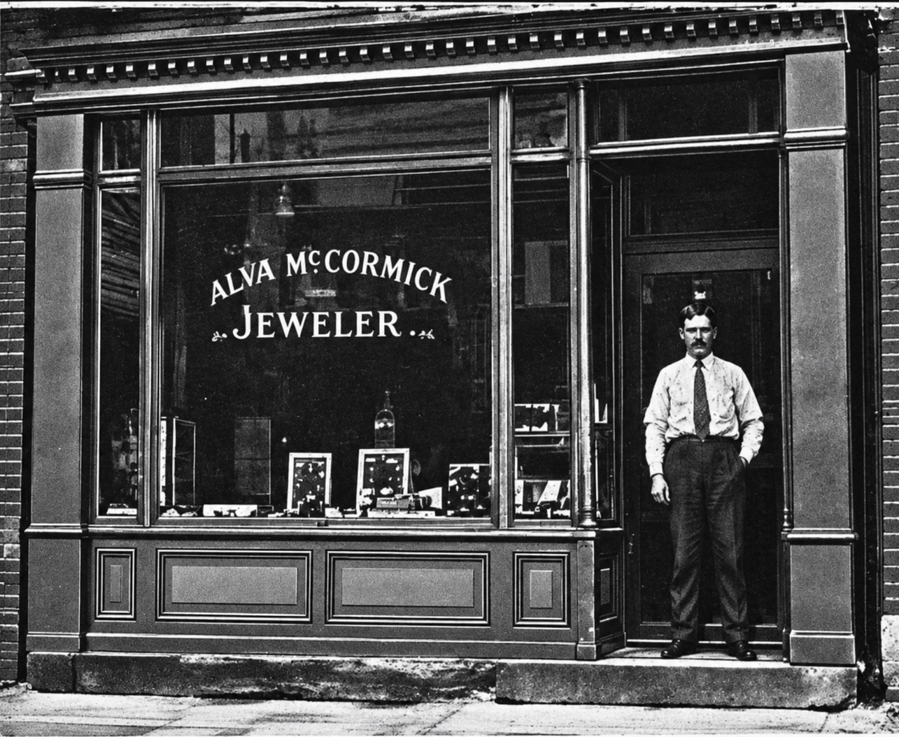 Historic storefront of Alva McCormick Jeweler